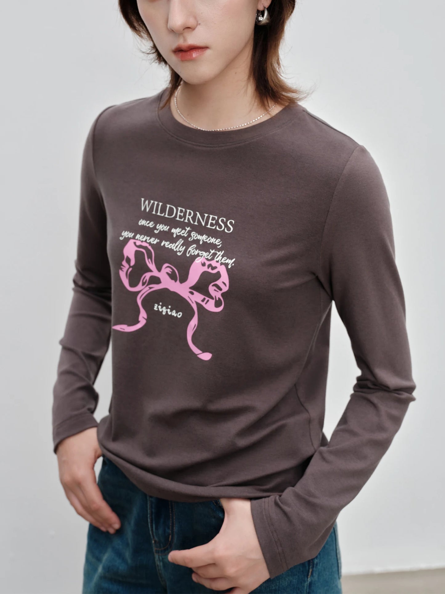 Pink Graphic Crew Neck Knit Top