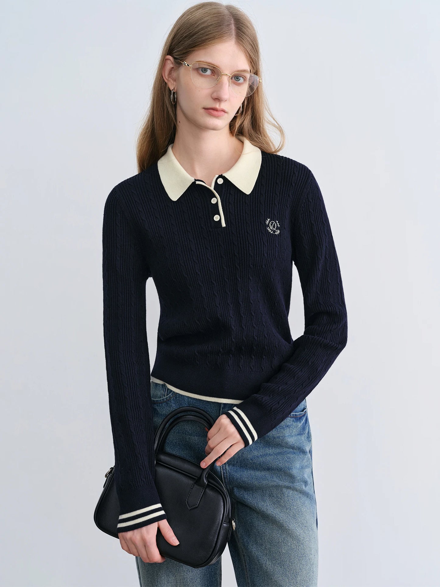 Burgundy Contrast Collar Polo Sweater
