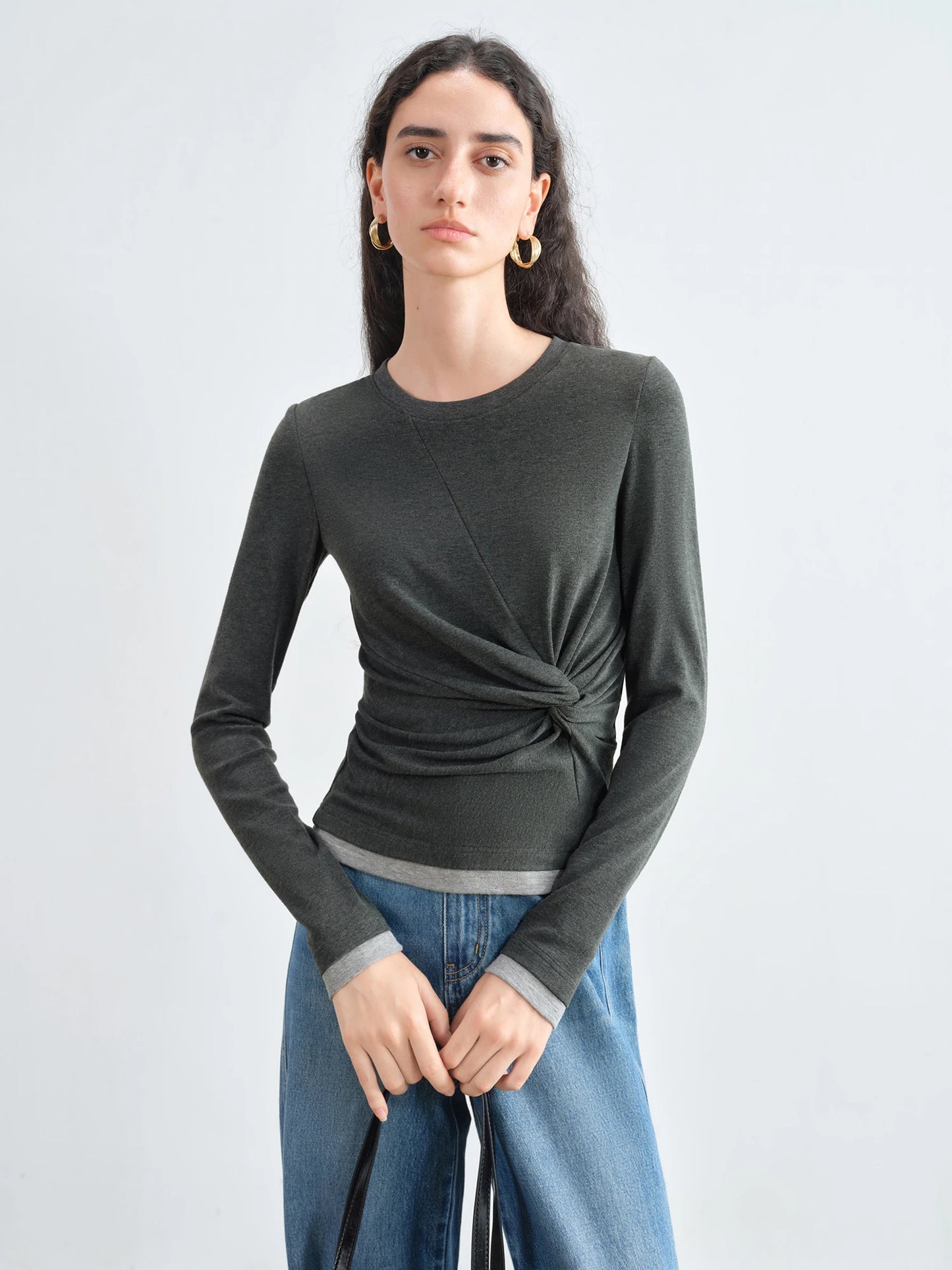 Mint Twist Front Long Sleeve Top