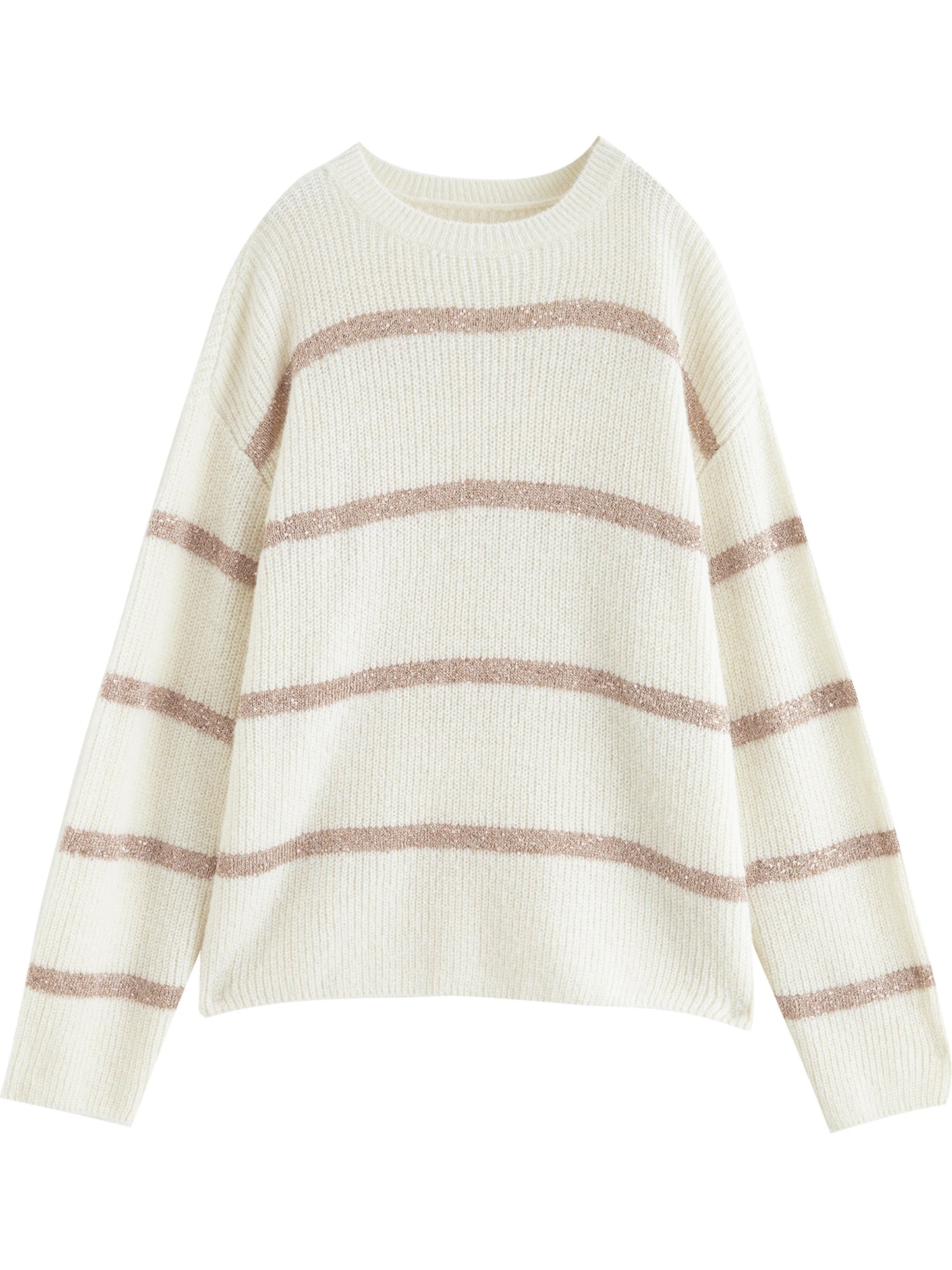 Cream Striped Crew Neck Sweater
