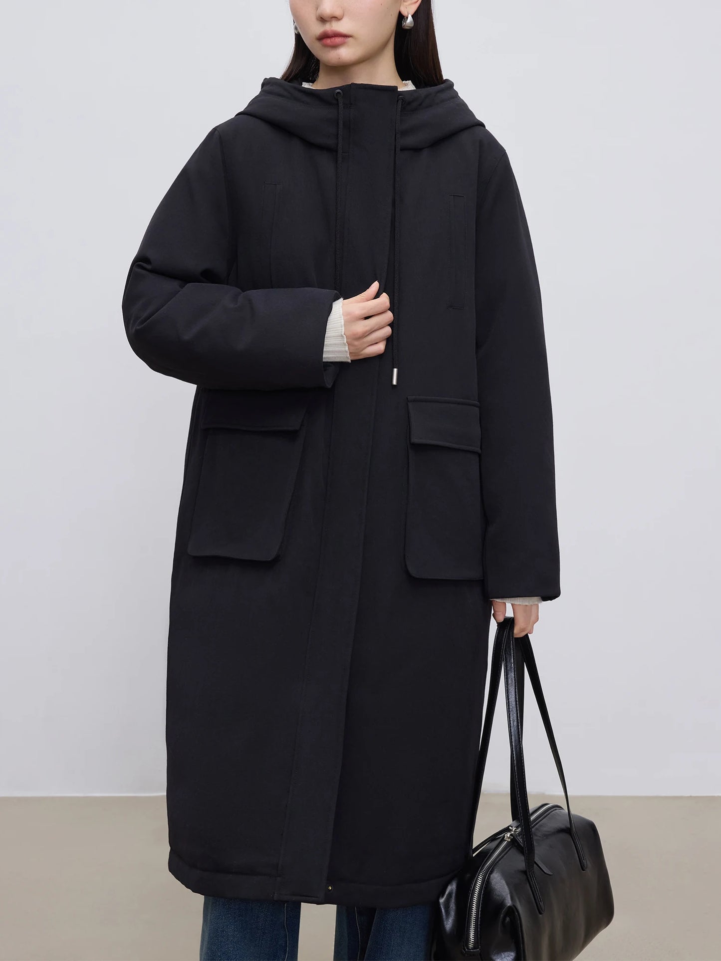 Ivory Hooded Long Parka Coat