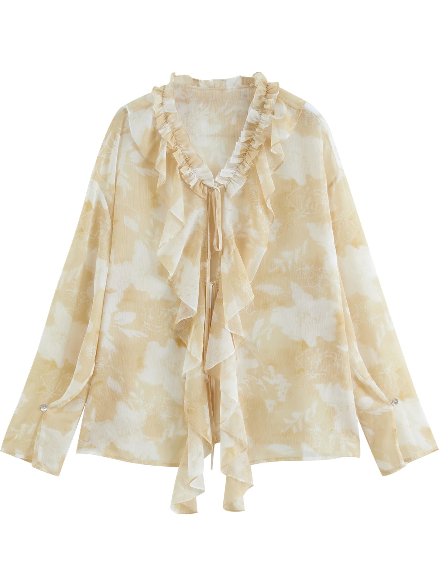 Printed Ruffle Blouse Shorts Set
