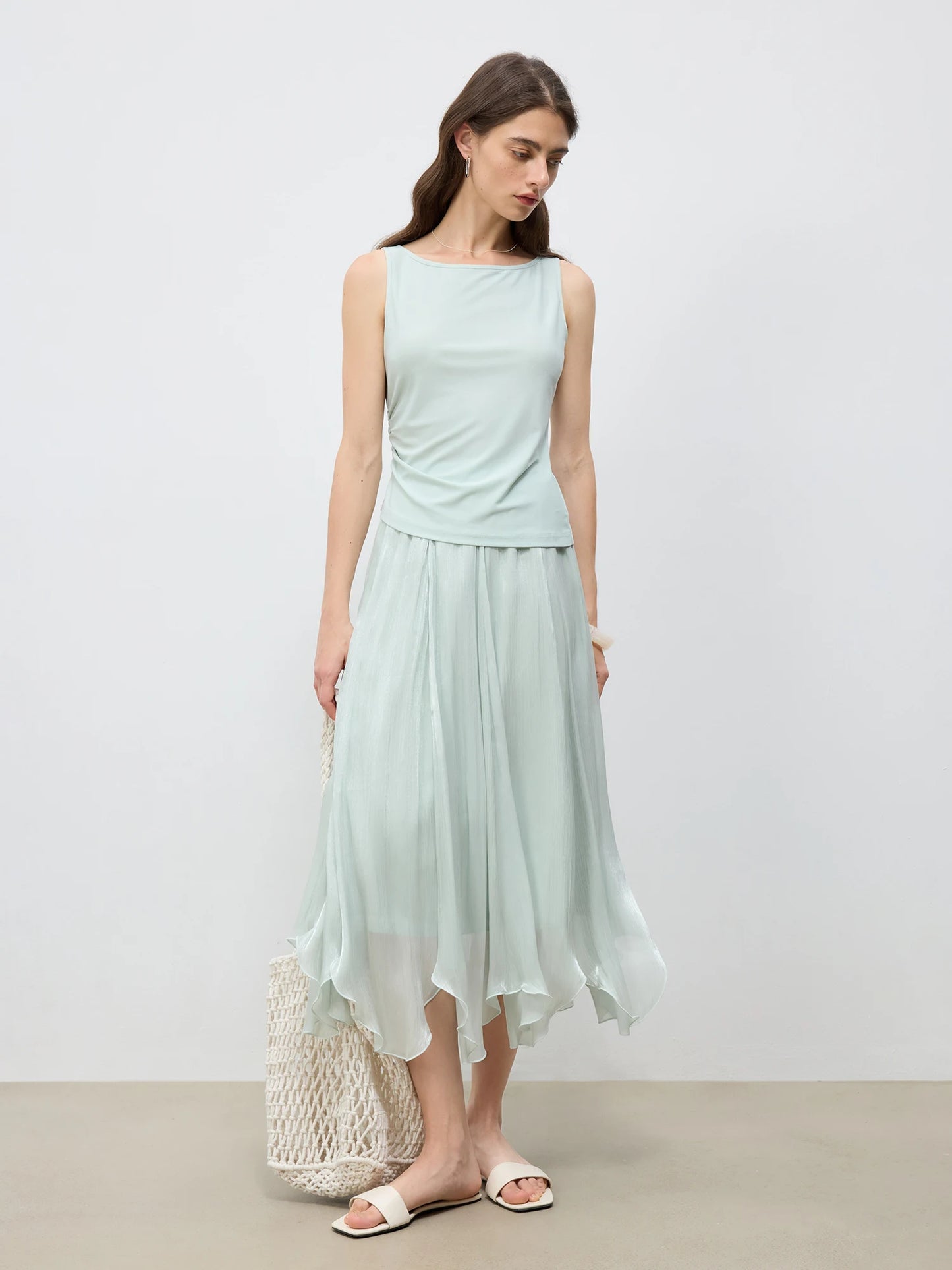 Glossy Tulle Petal A-Line Skirt