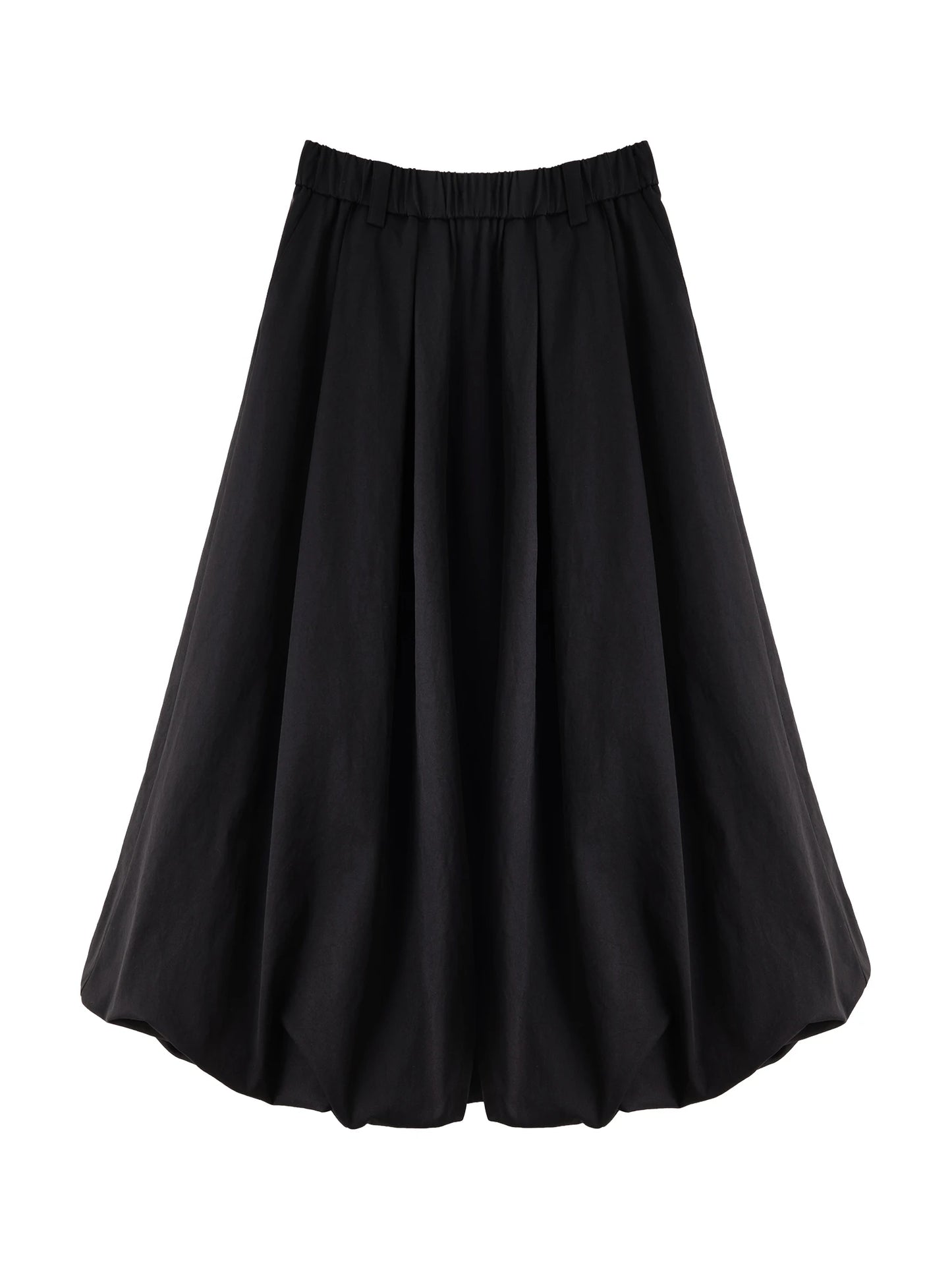 Beige Bubble Hem Midi Skirt