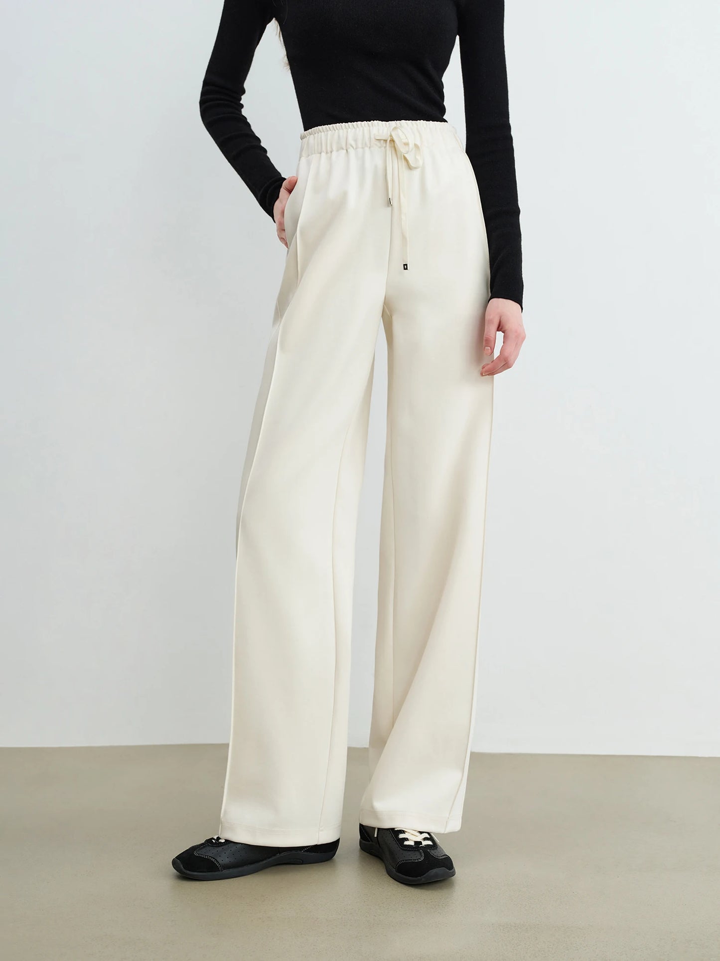 Black Drawstring Wide Leg Pants