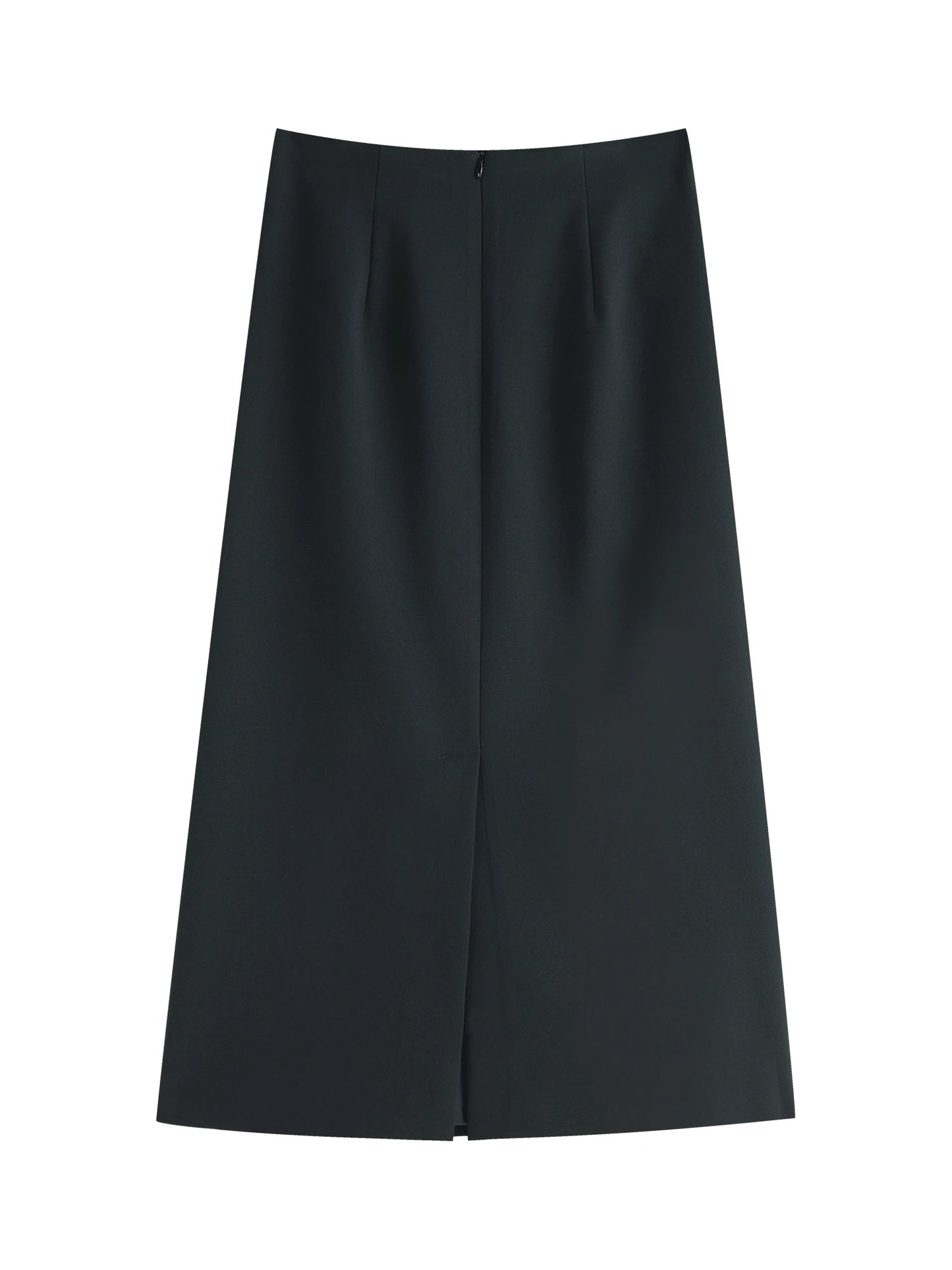 Black Collarless Jacket Skirt Set