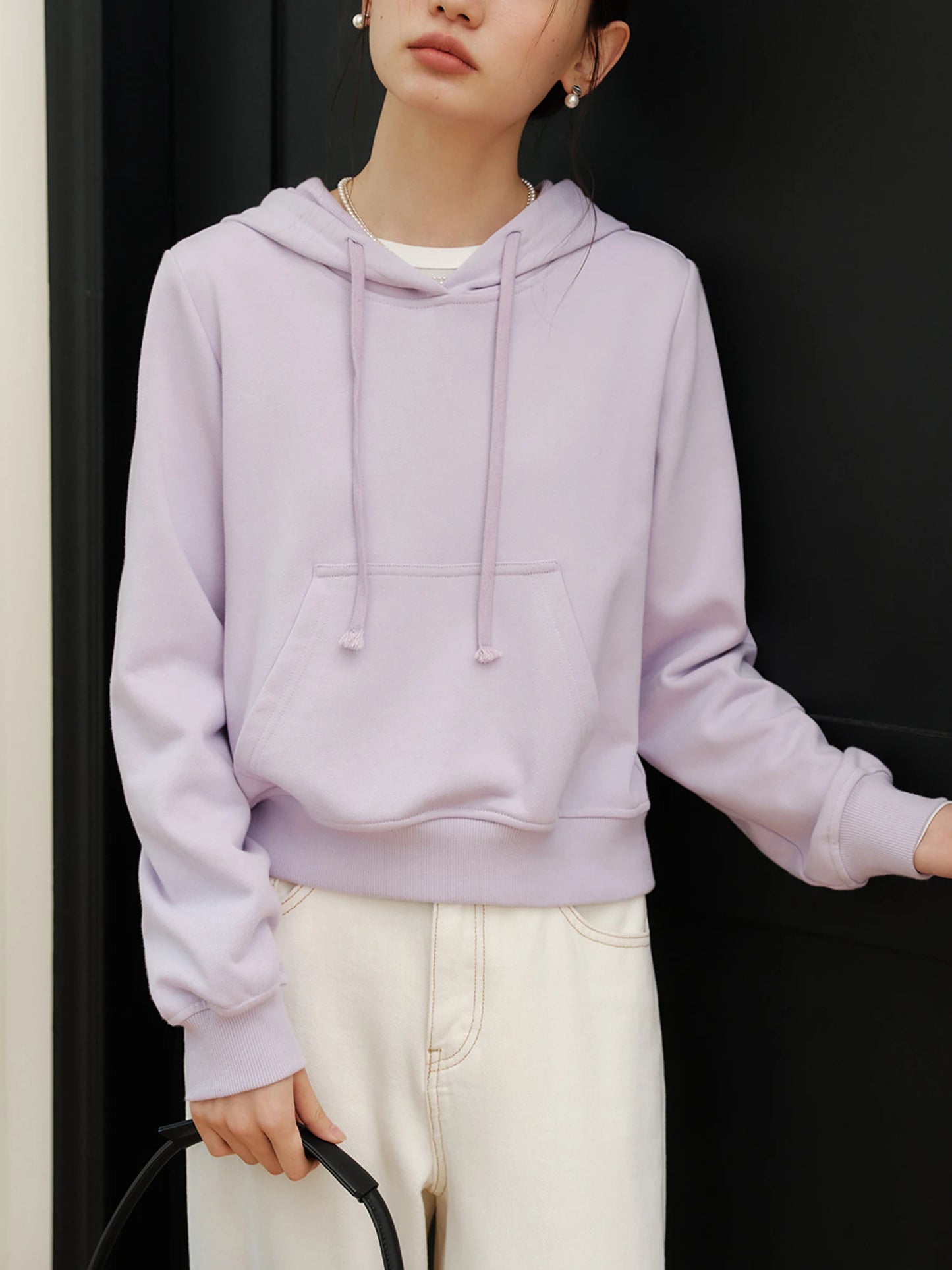Lavender Cropped Pullover Hoodie