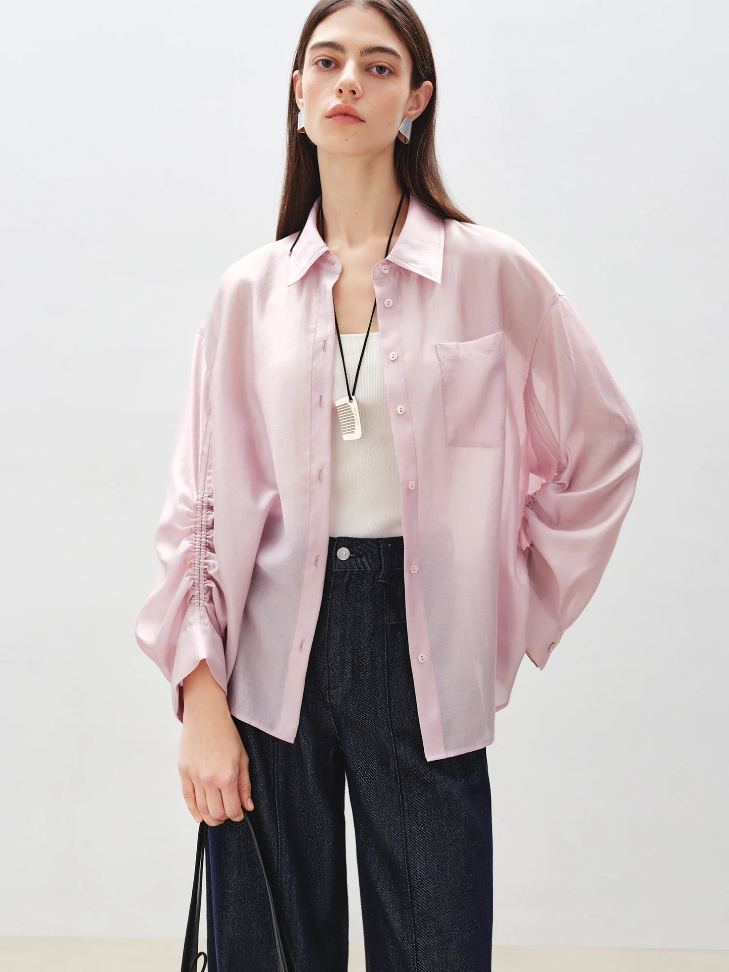 Pink Satin Long Sleeve Shirt