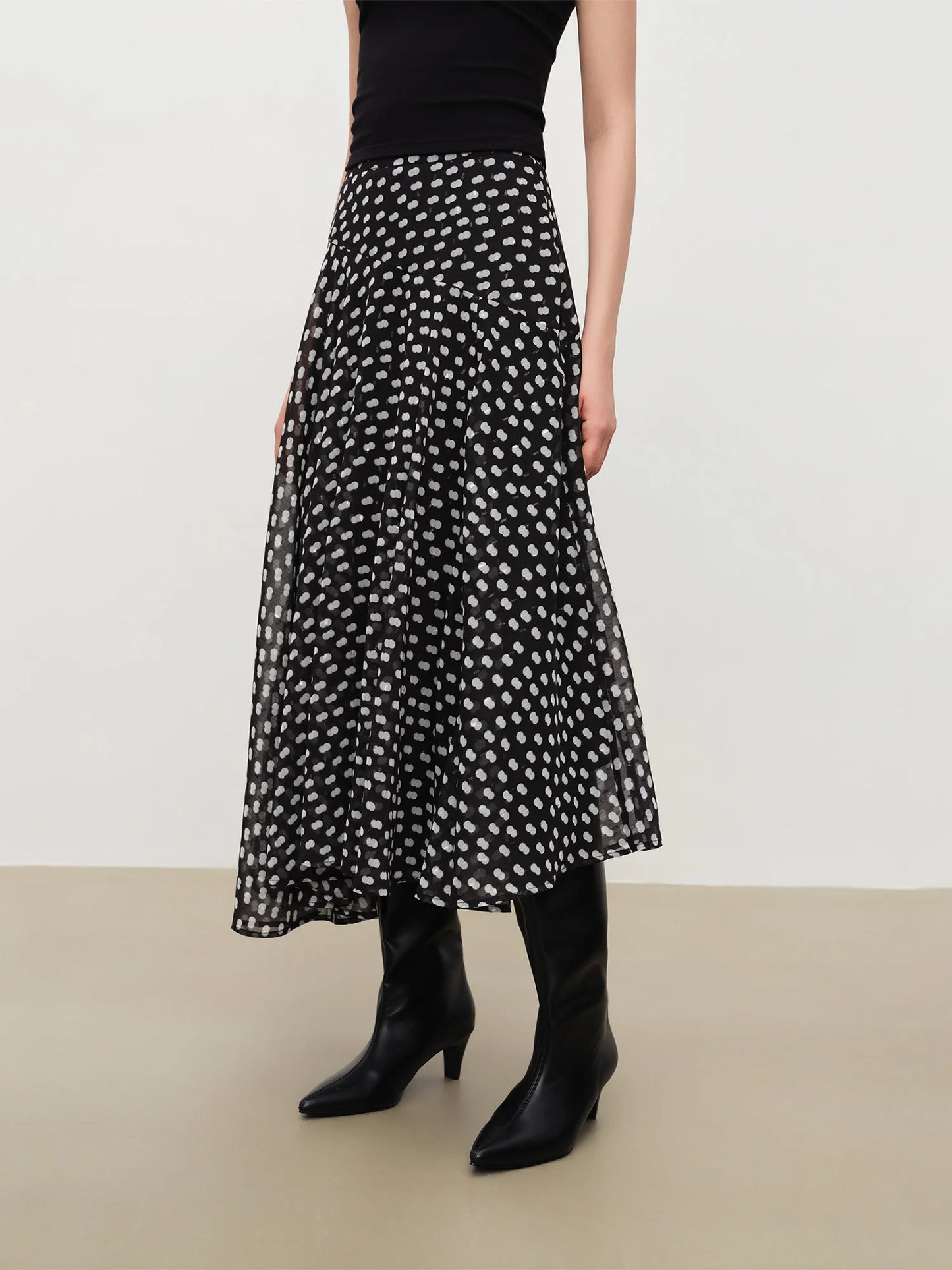Black Polka Dot Chiffon Skirt