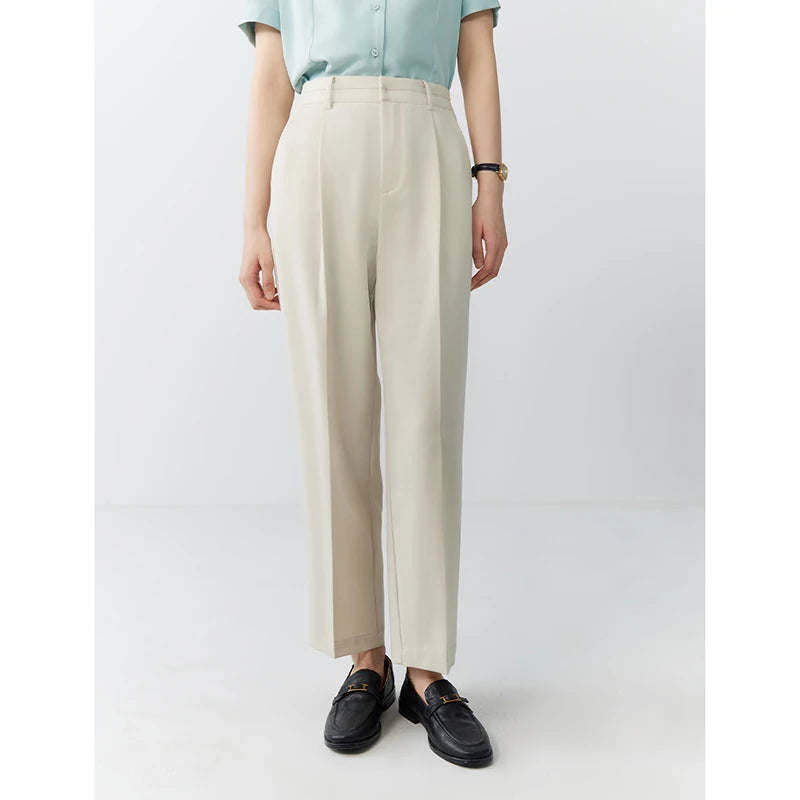 Beige Tapered Ankle Trousers