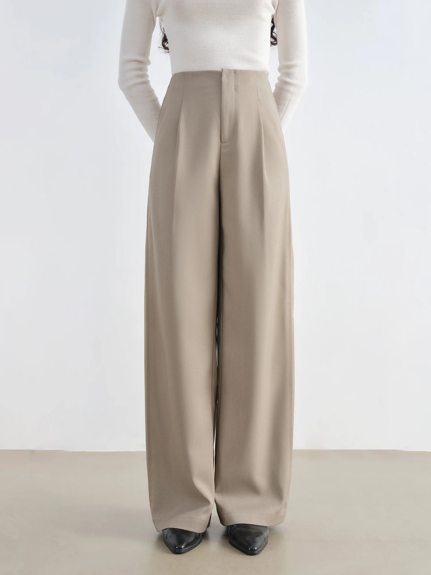 Khaki Double Seam Wide Leg Pants