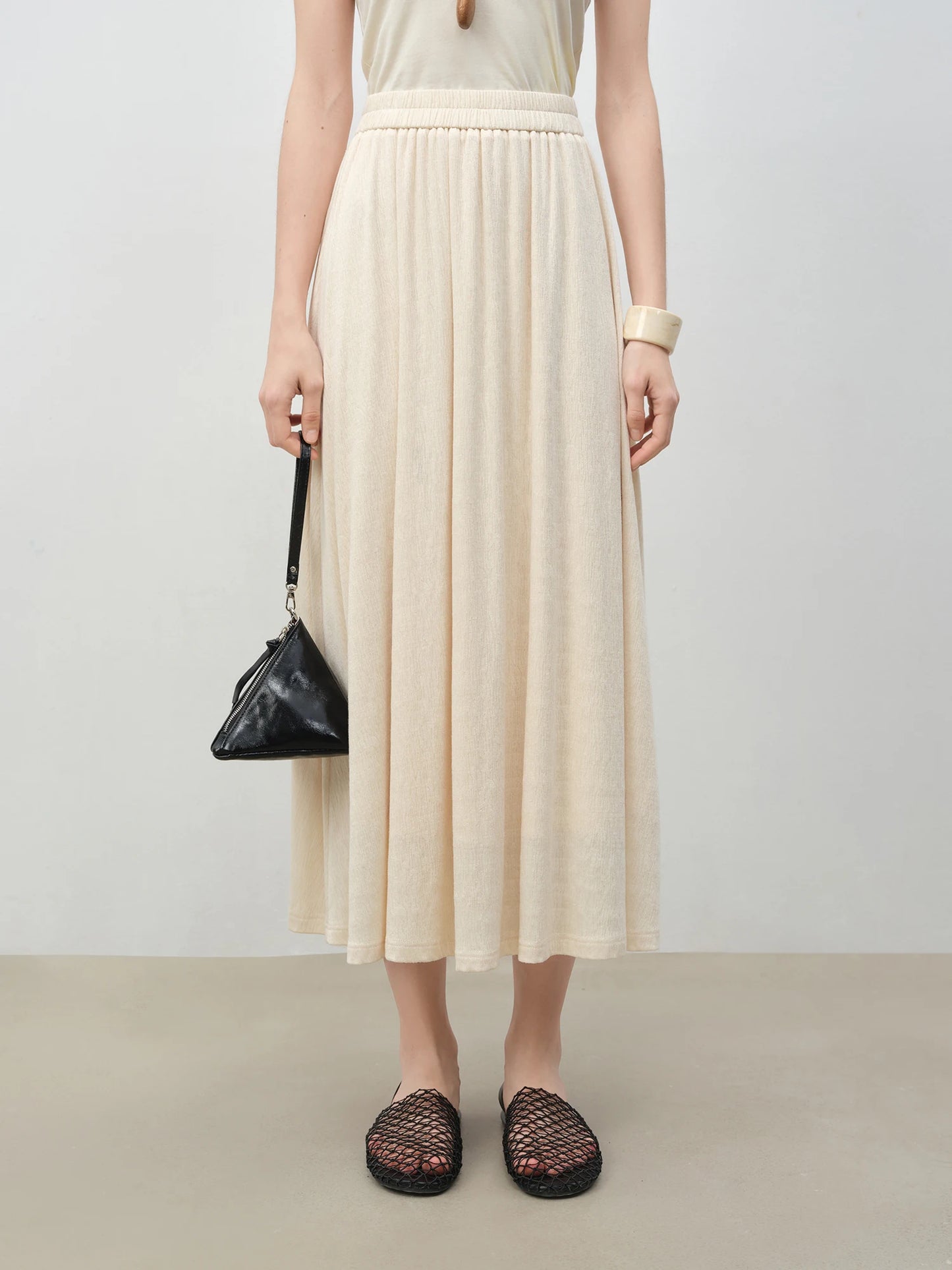 Cream Knit Tee Skirt Set