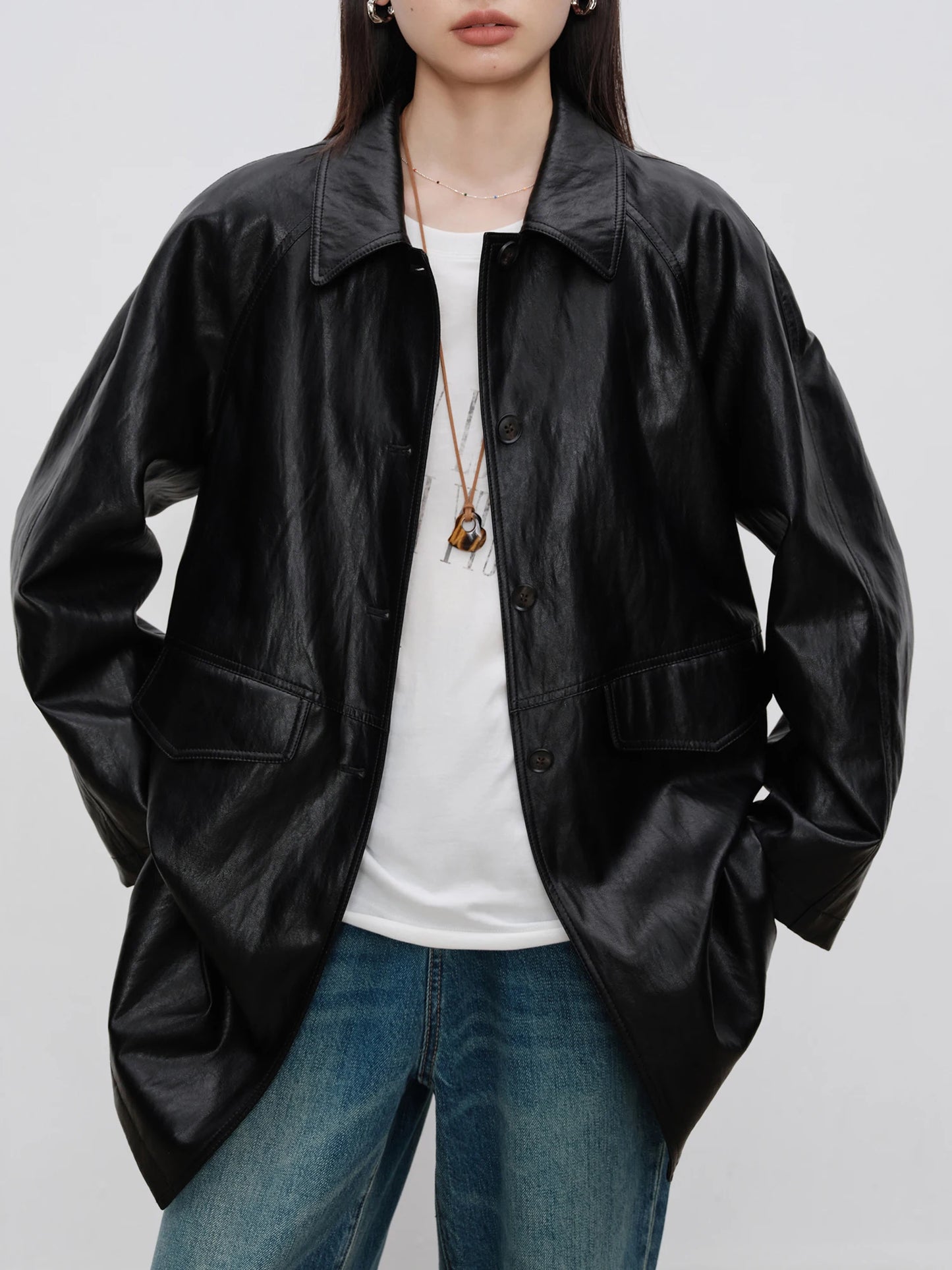 White Zip Front Leather Jacket