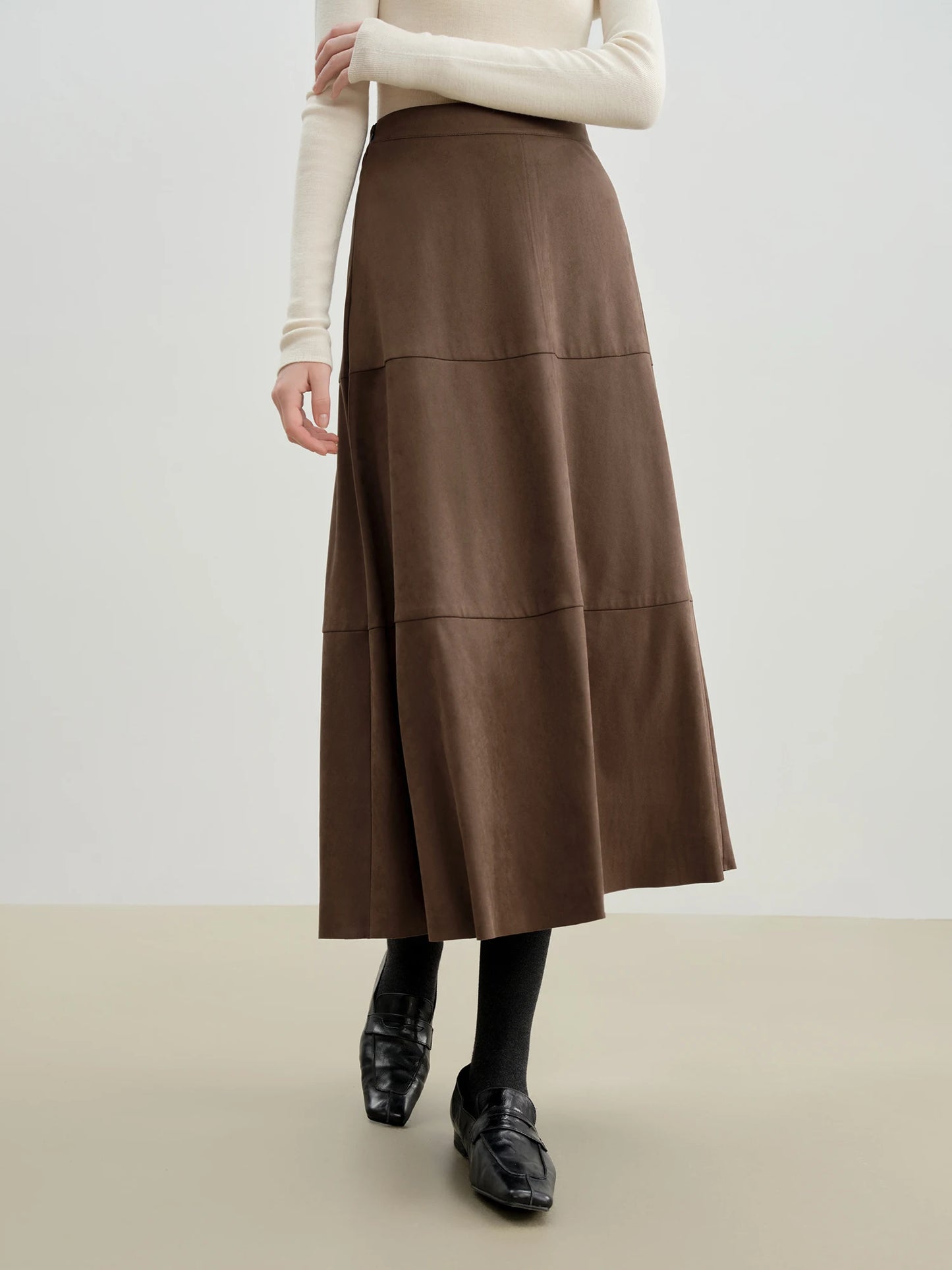 Brown Paneled Faux Leather Skirt