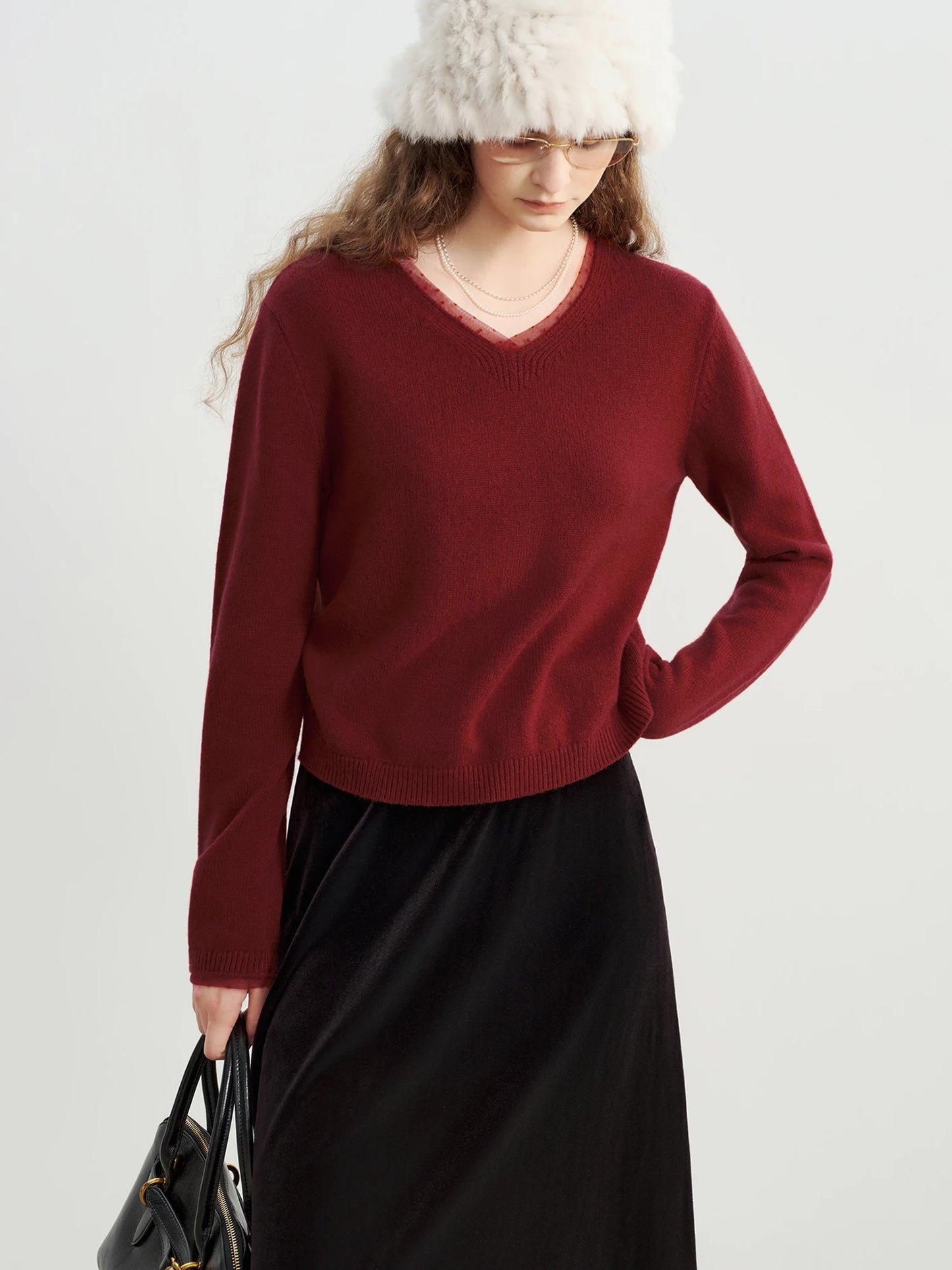Red V-Neck Knit Sweater
