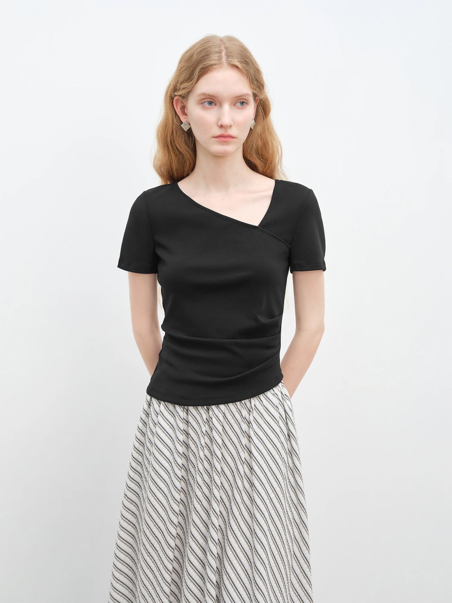 Taupe Asymmetric Wrap Tee