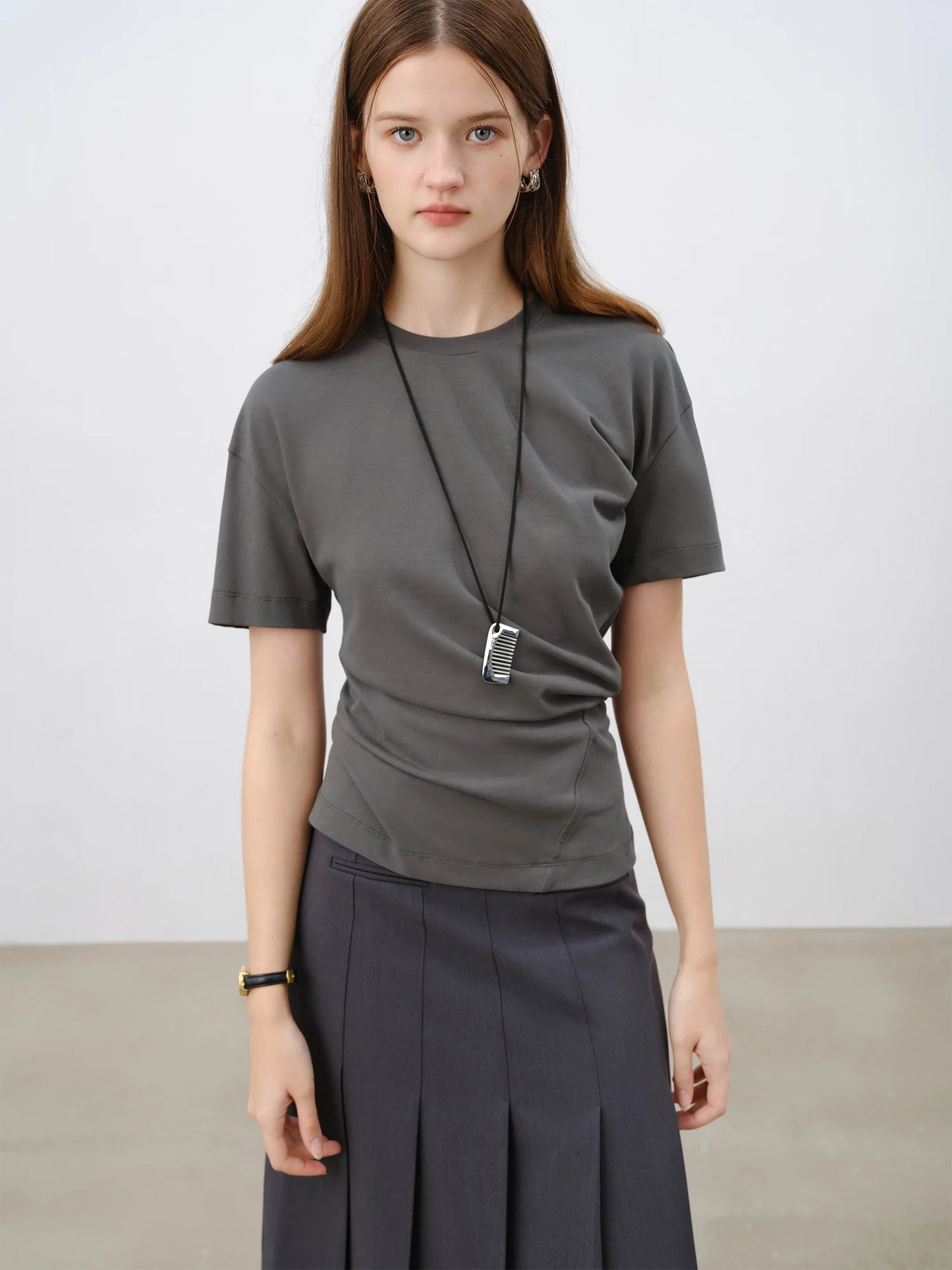 Charcoal Asymmetric Drape Tee