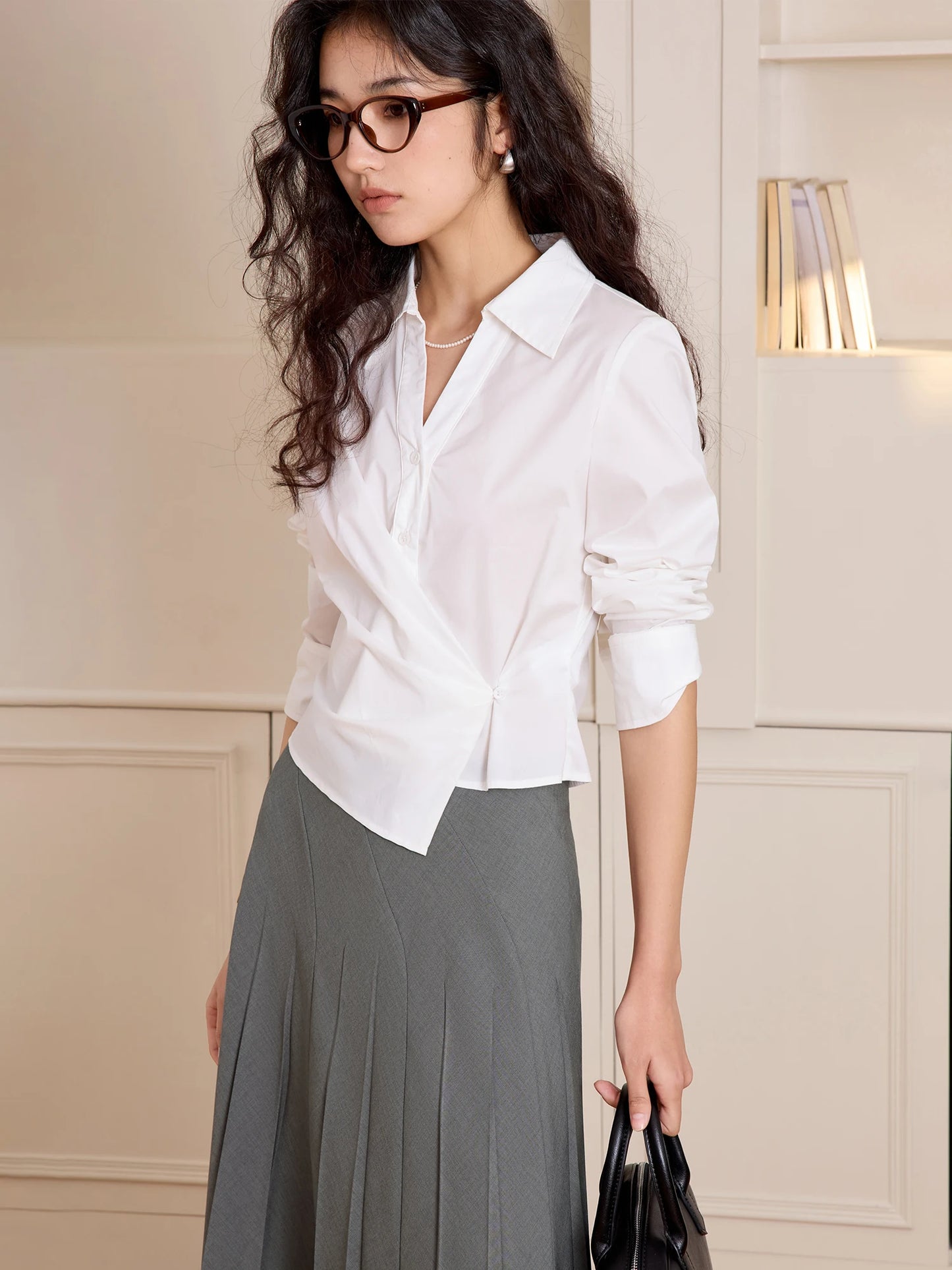 White Draped Wrap Shirt