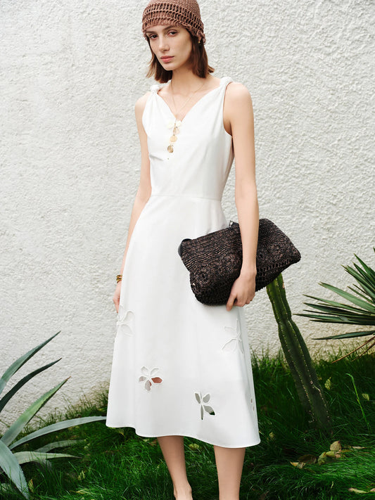 White Floral Embroidered Midi Dress