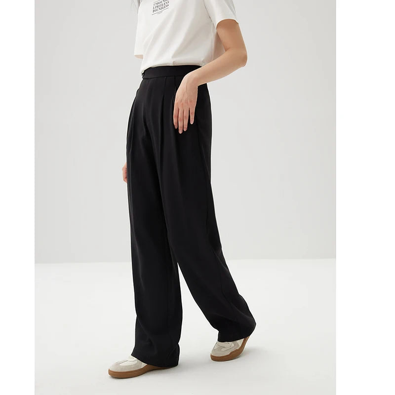 Black Pleated Wide Leg Trousers
