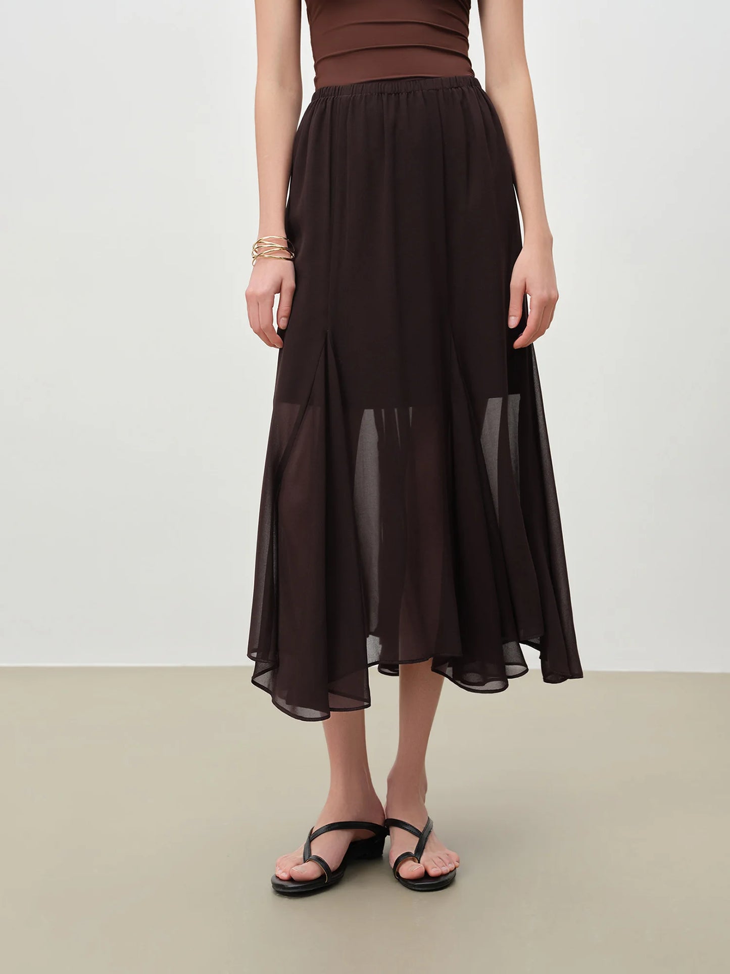 Chocolate Draped Chiffon Maxi Skirt