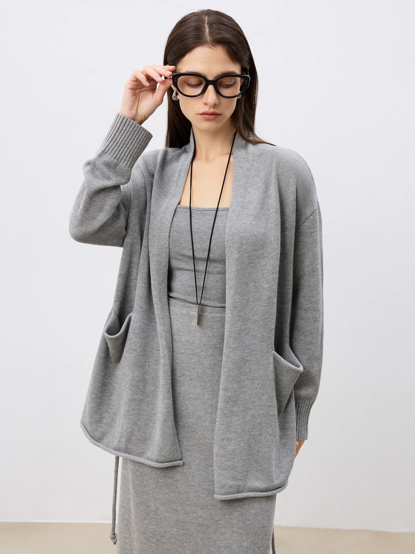 Oatmeal Belted Knit Cardigan
