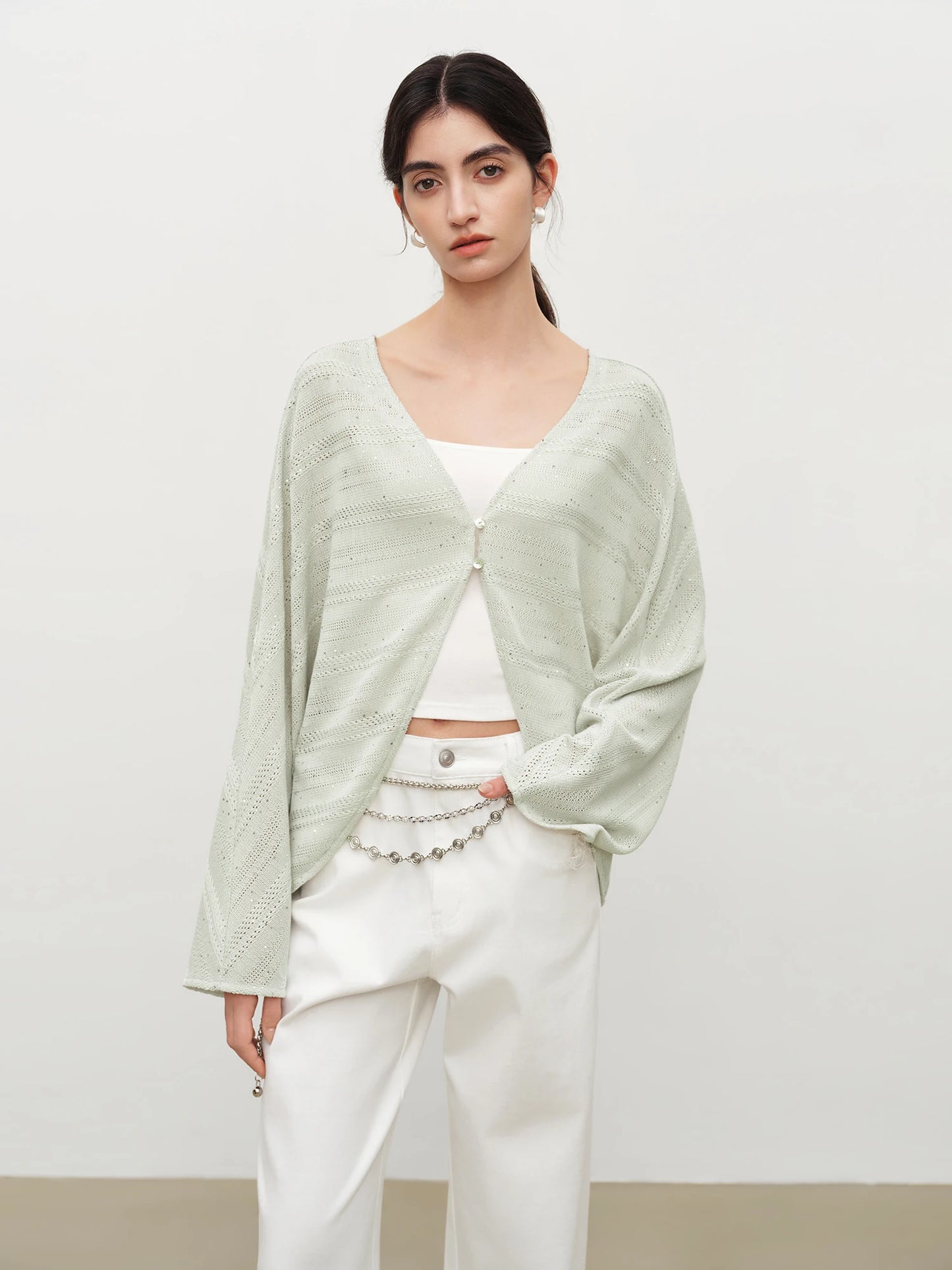 Ivory Open Front Knit Cardigan