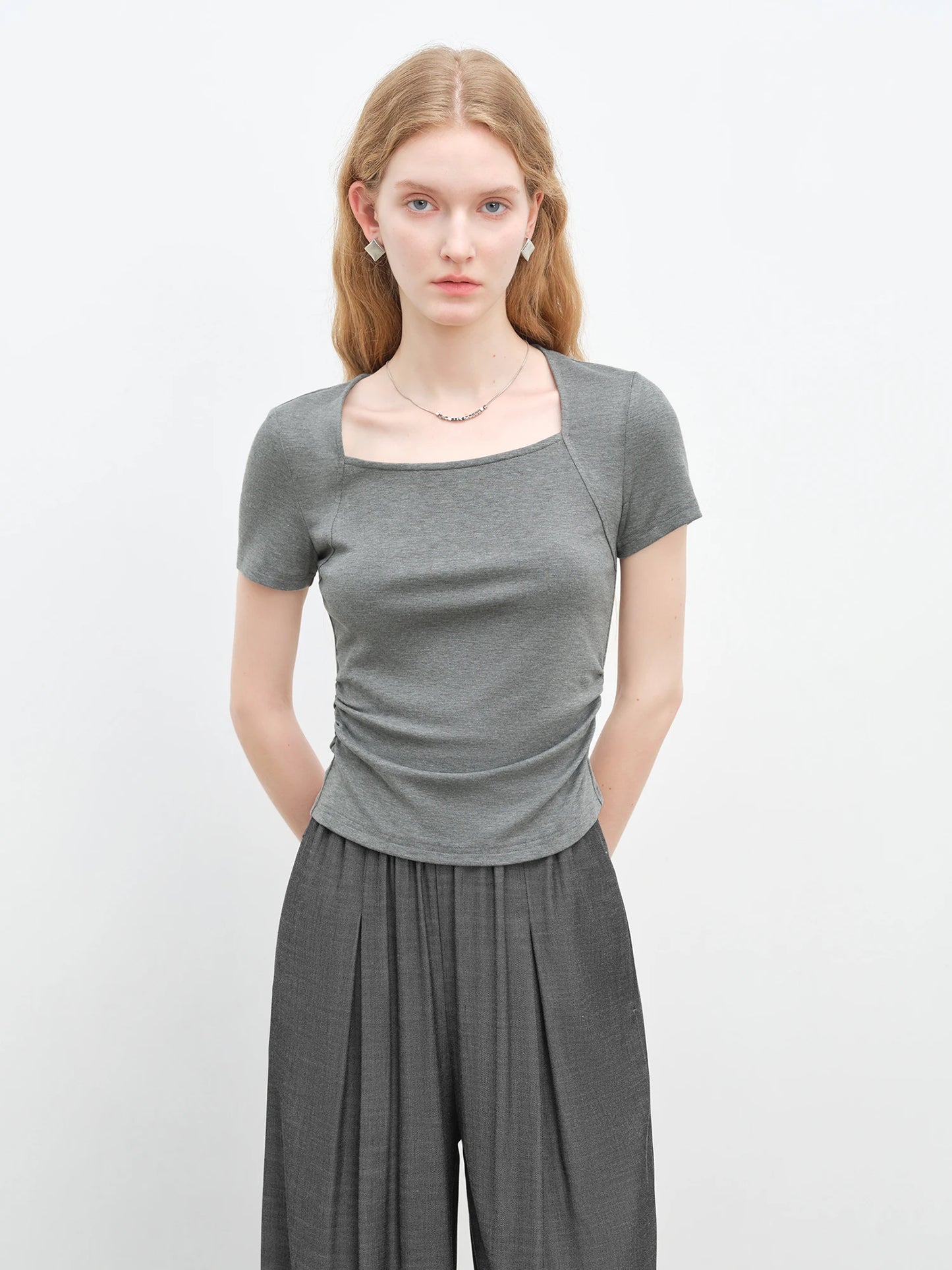 Olive Square Neck Slim Tee