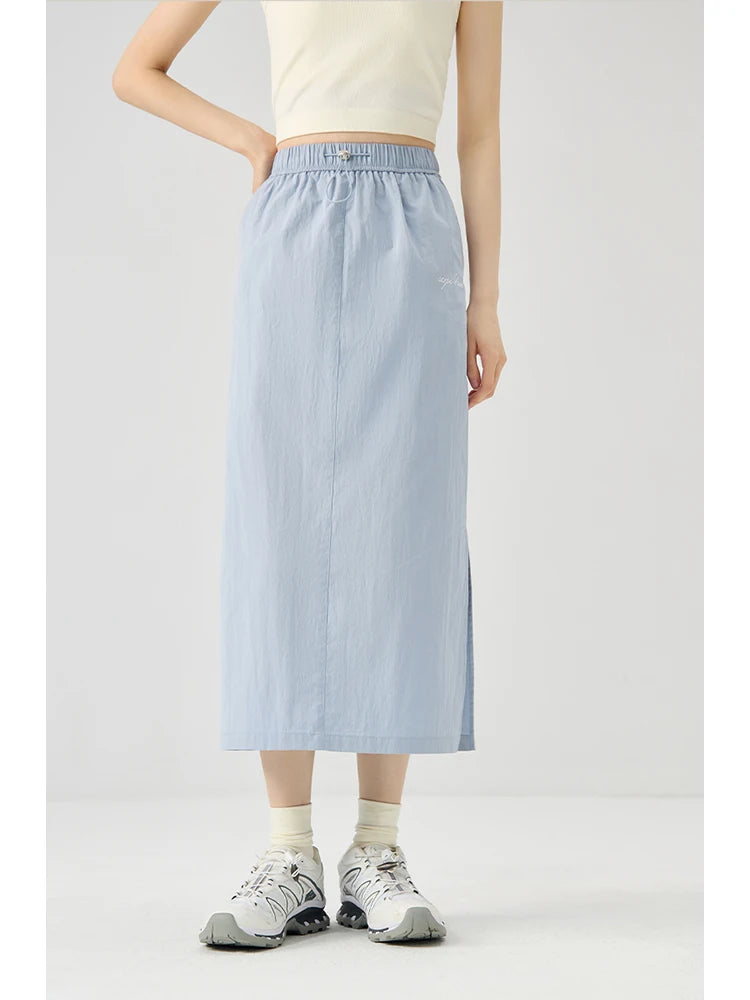 Blue Gray Side Slit Midi Skirt