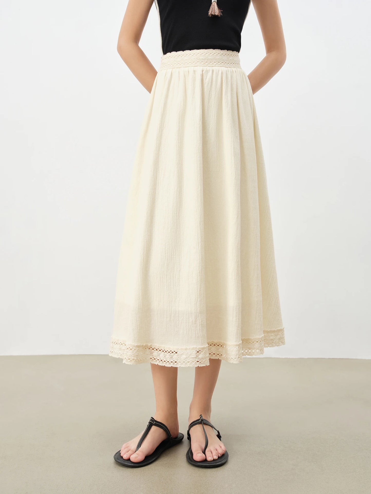 Cream Lace Cutout Skirt Set