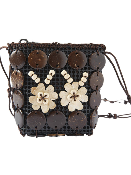 Wooden Bead Floral Crossbody Bag