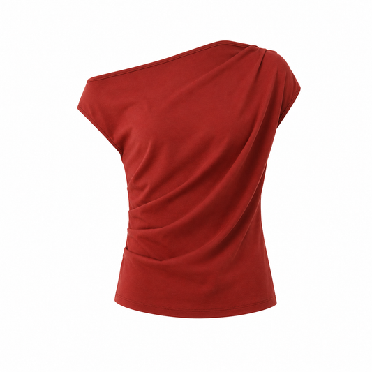 Rust Draped One Shoulder Top