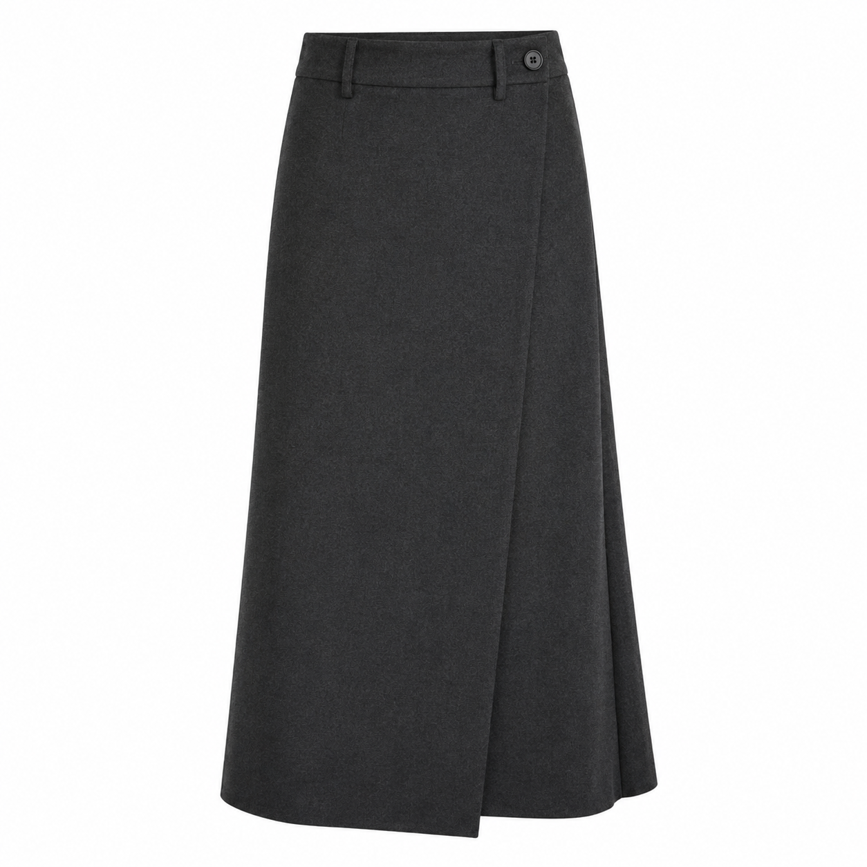 Charcoal Asymmetric Wrap Midi Skirt