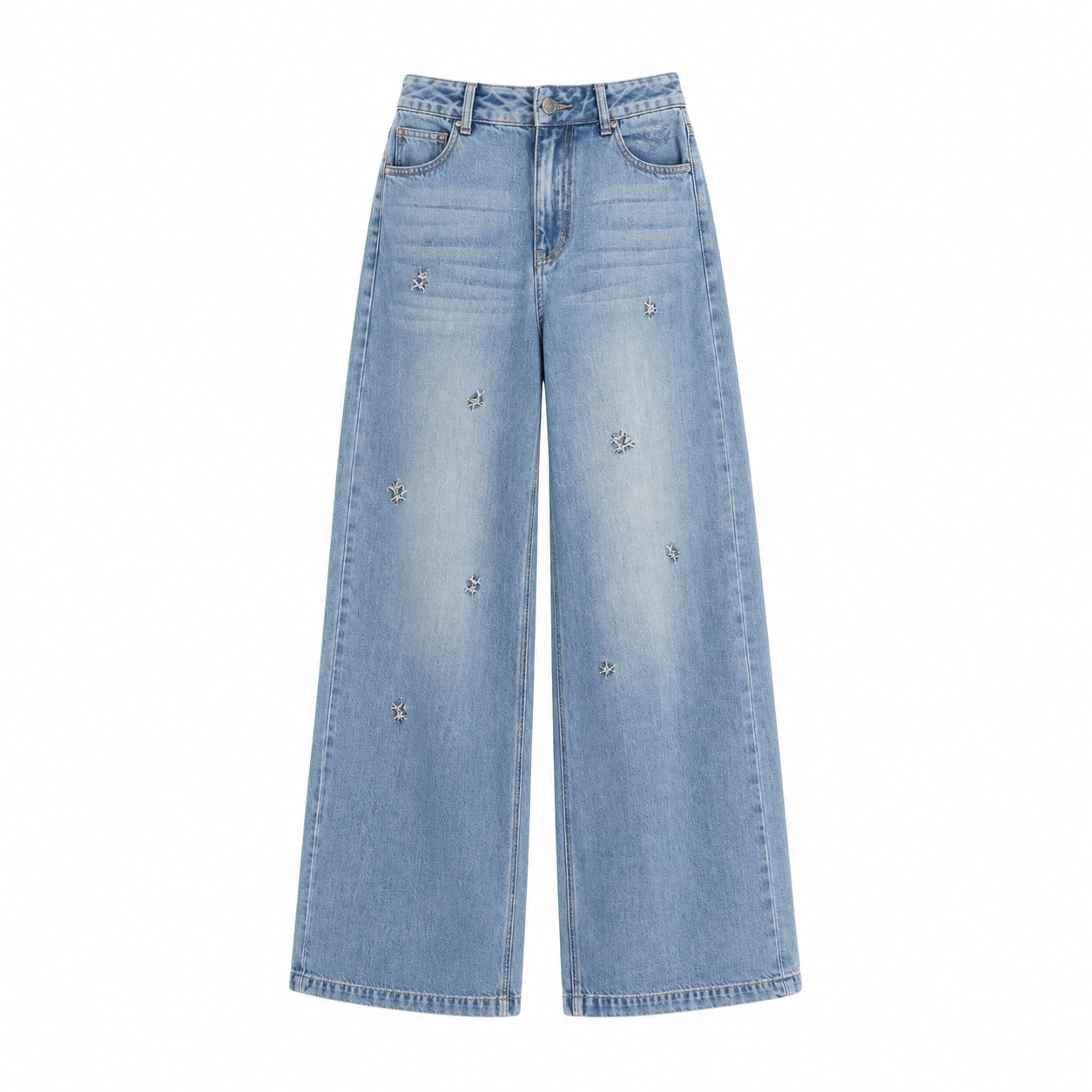 Light Blue Embroidered Wide Jeans