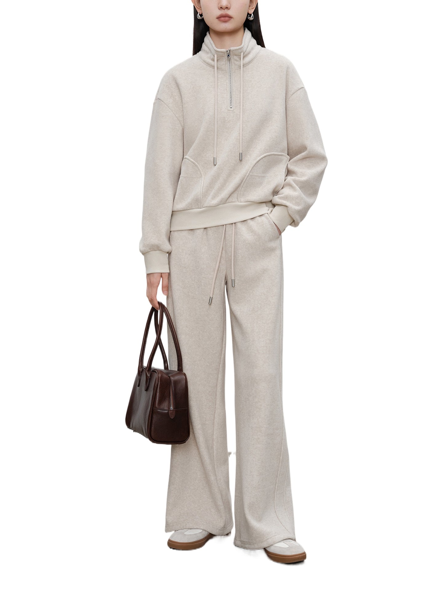 Stand Collar Sweatshirt Pants Set