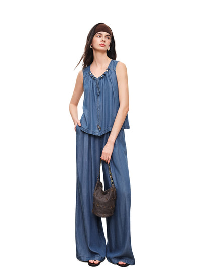 Blue Sleeveless Wide Leg Set