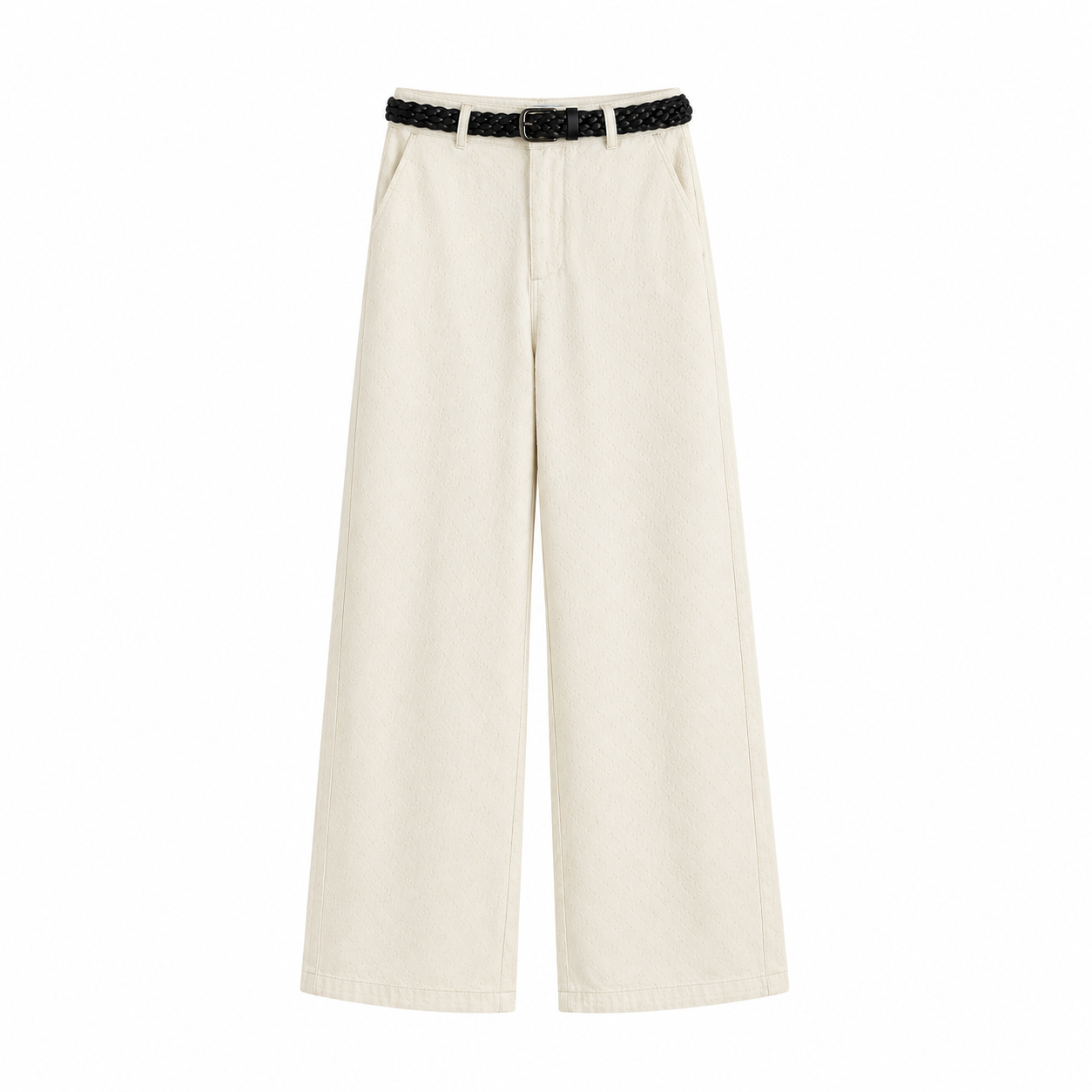 Ivory Jacquard Wide Leg Jeans