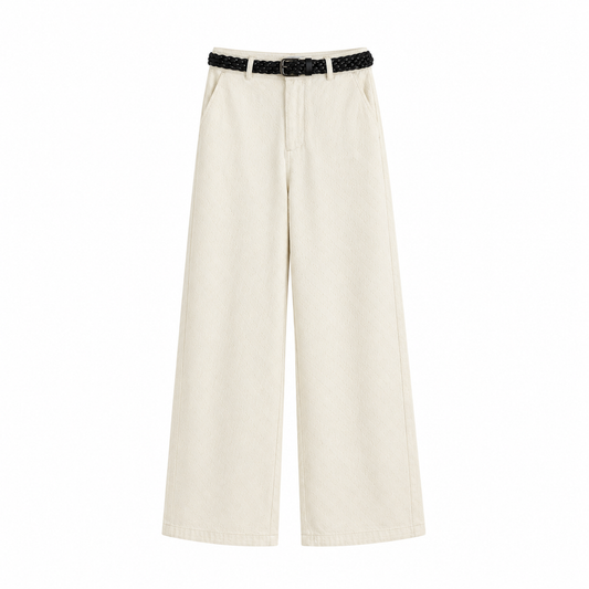 Ivory Jacquard Wide Leg Jeans