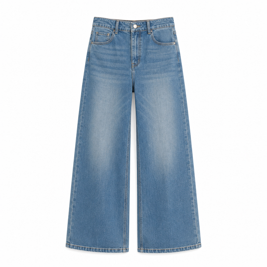 Light Blue Draped Wide Jeans