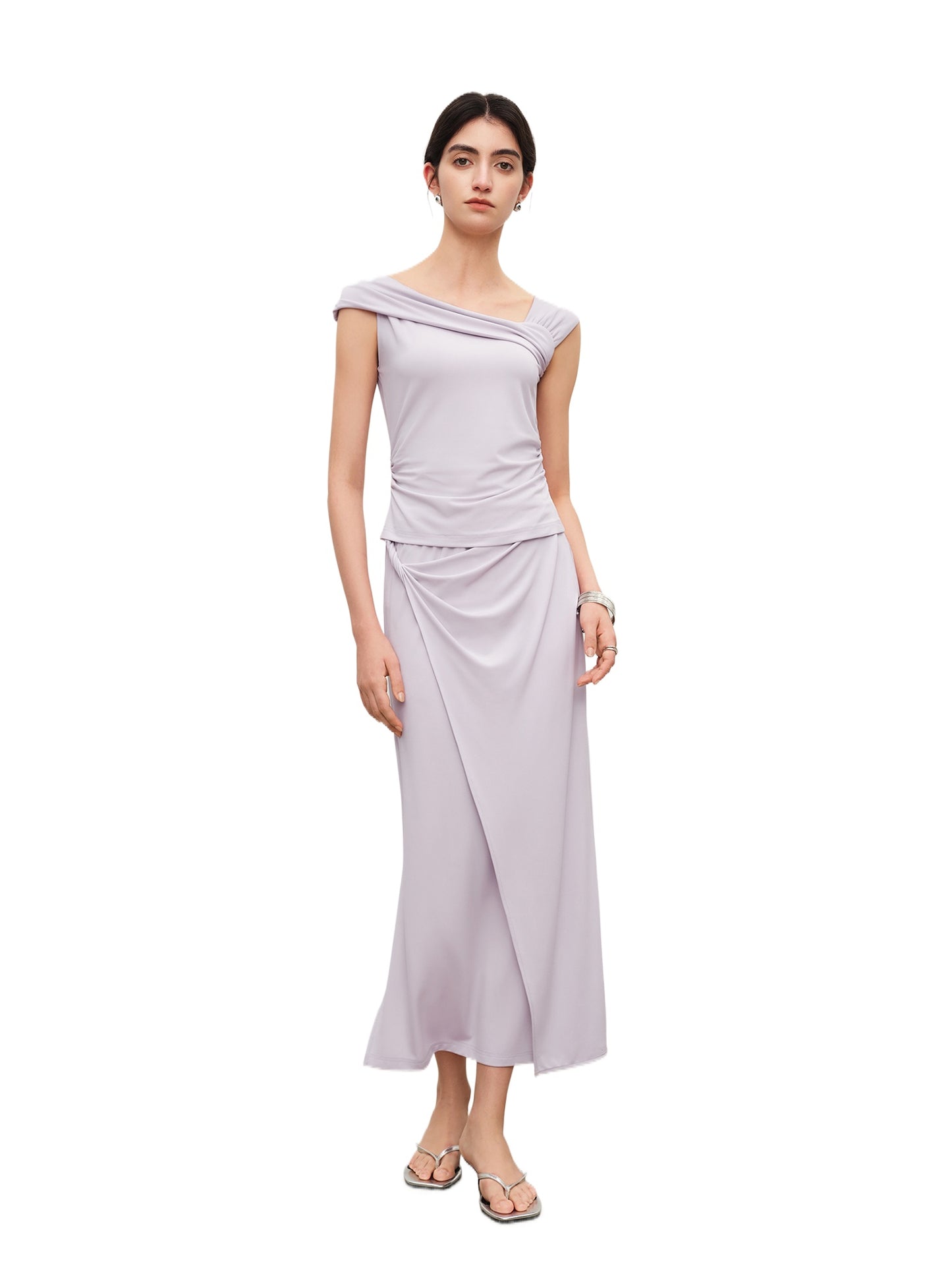 Asymmetric Knit Pencil Skirt Set