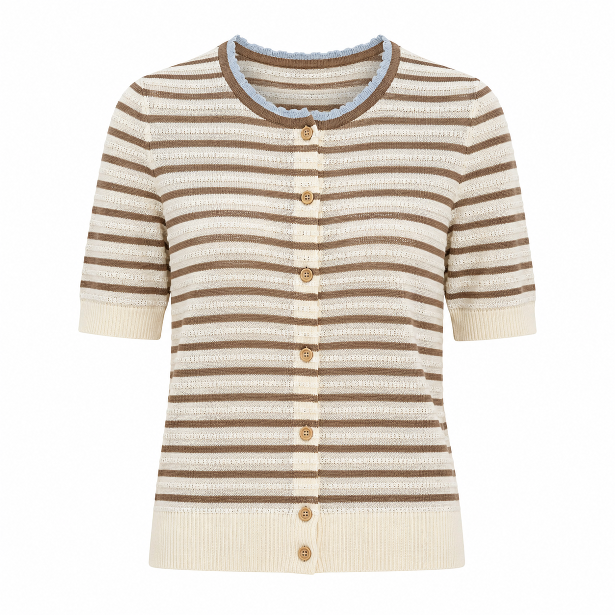 Brown Striped Short Sleeve Cardigan