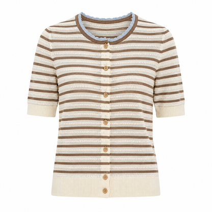 Brown Striped Short Sleeve Cardigan
