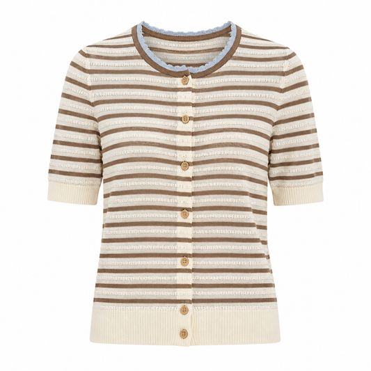 Brown Striped Short Sleeve Cardigan