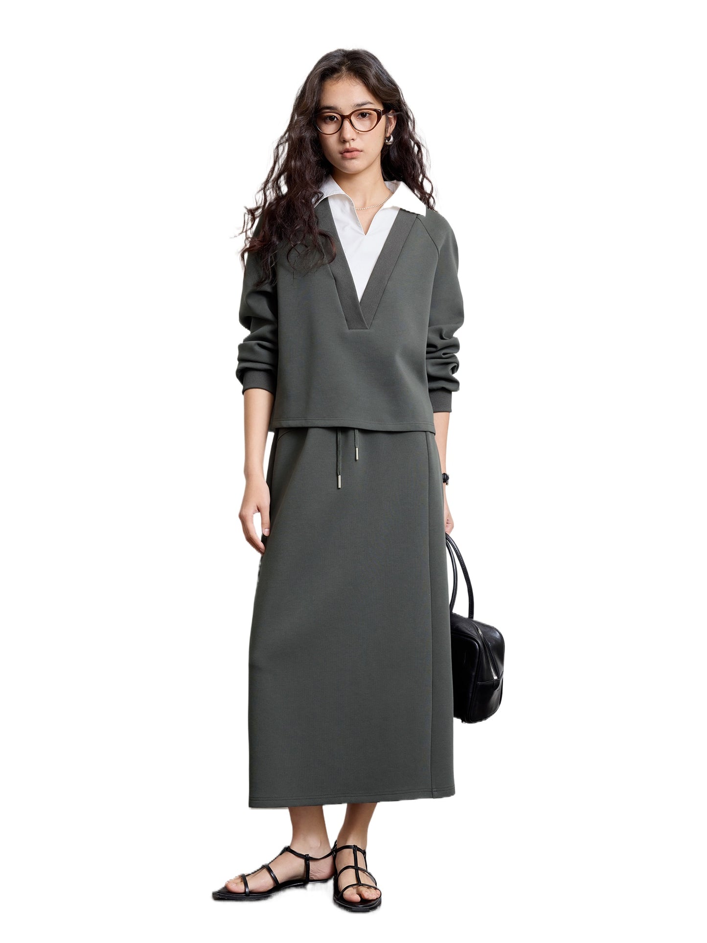 Collared Sweater Skirt Set
