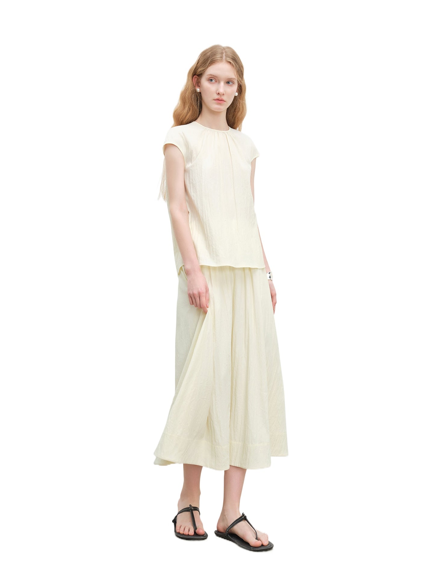 Cream Short Sleeve Skirt Set