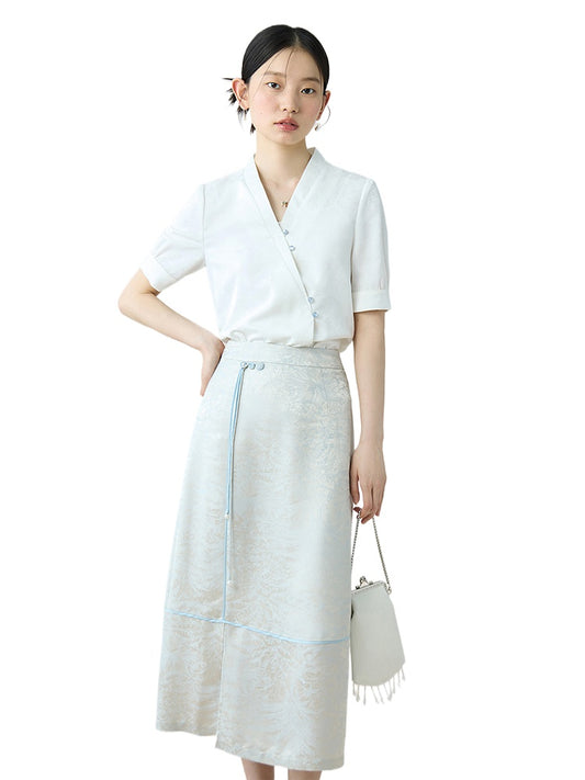 Wrap Shirt Long Skirt Set