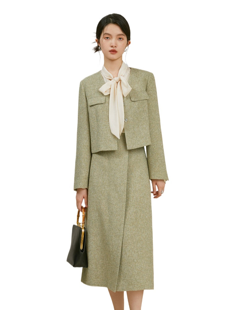Cropped Blazer Long Skirt Set