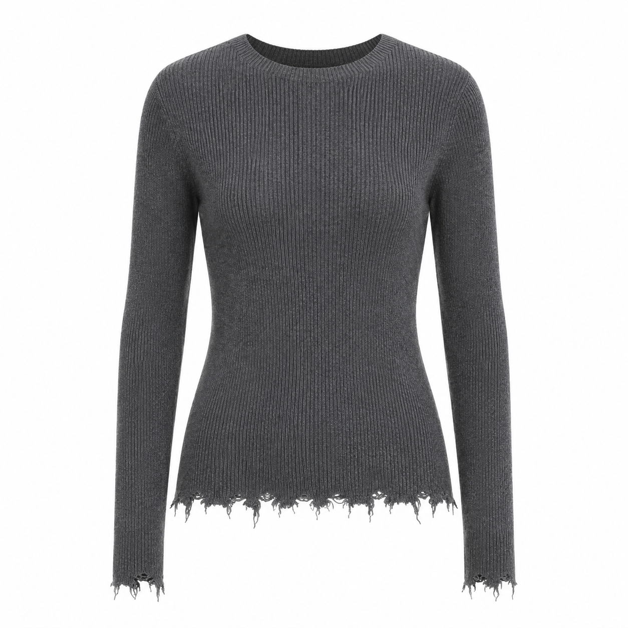 Ribbed Mock Neck Fringe Sweater