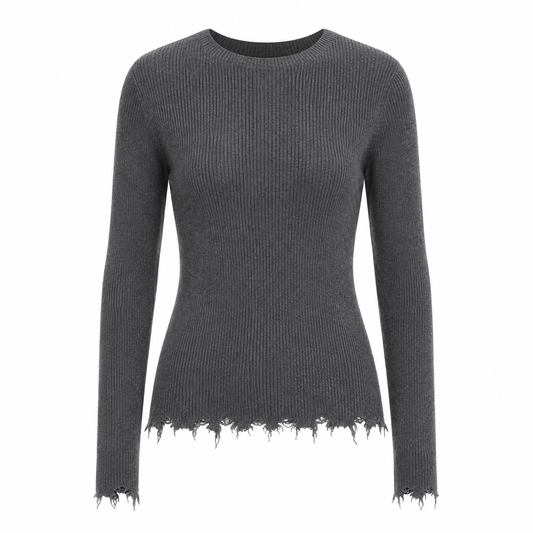 Ribbed Mock Neck Fringe Sweater