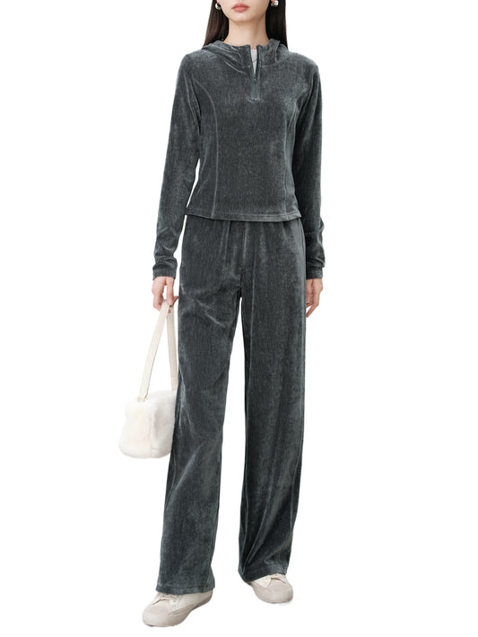 Velour Zip Hoodie Lounge Set